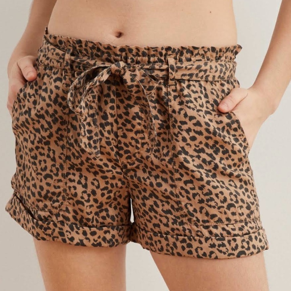 AERIE Leopard Print Paper Bag Waist Shorts